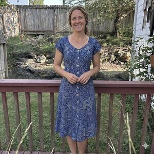 Coldwater Creek Linen Blue Floral Paisley Midi Dress 10P